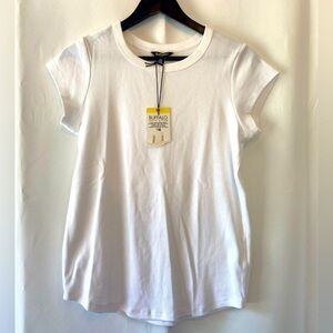 Buffalo Women's Crewneck Cotton Blend Rib Knit Cap Sleeve Tee Small Minimalist